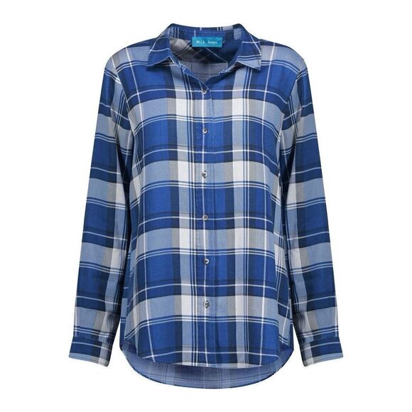 M.i.h Jeans Flight Pleated Checked Flannel Shirt In Blue & White Size Large - Picture 1 of 5